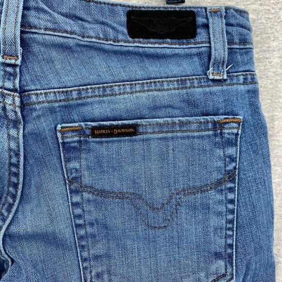 VTG Harley Davidson Jeans Womens 4 Blue Distressed Bootcut Mid Rise Motorcycle - Picture 7 of 13